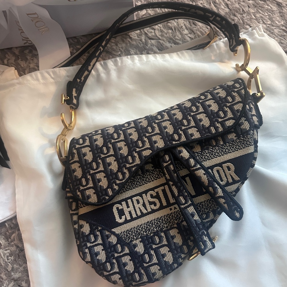 AUTHENTIC Christian Dior Oblique Saddle Bag – Blue Jacquard - Picture 6 of 16